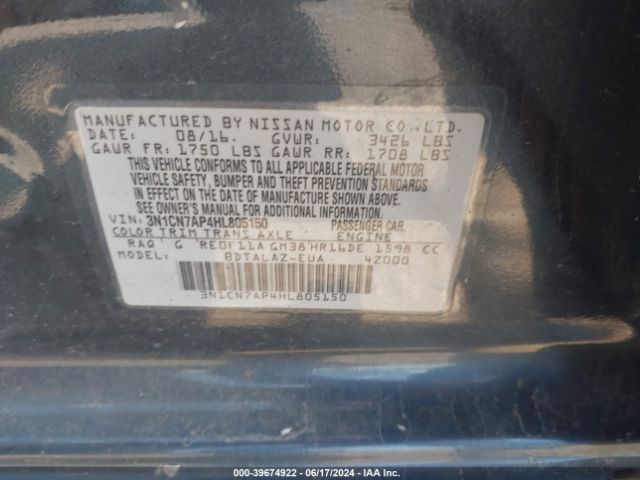 3N1CN7AP4HL805150 Nissan Versa 1.6 S+