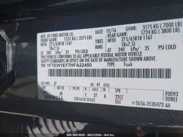 Ford F-150 Xlt 2017 1FTEW1EF7HFA22450 Image 9