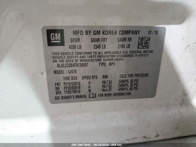 KL4CJCSB4FB136097 Buick Encore Leather