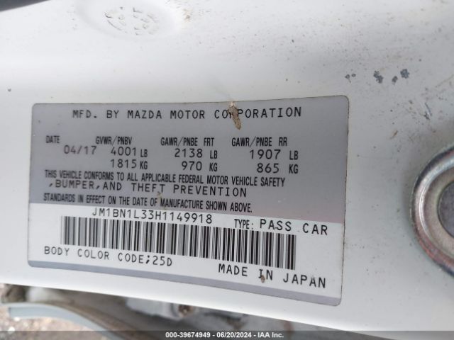 JM1BN1L33H1149918 Mazda Mazda3 Touring 2.5