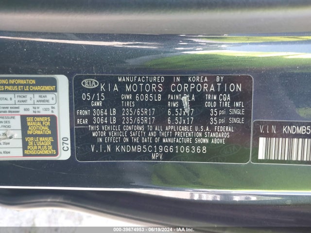 KIA SEDONA LX 2016 KNDMB5C19G6106368 Image 9
