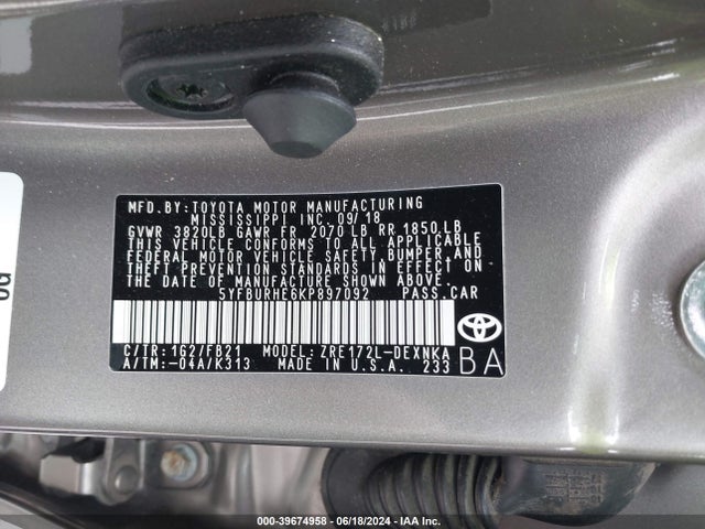 Toyota COROLLA LE 2019 5YFBURHE6KP897092 Image 9