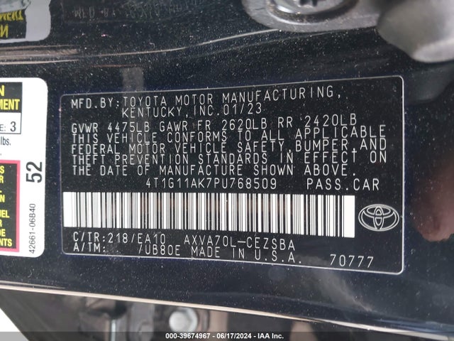 Toyota CAMRY SE 2023 4T1G11AK7PU768509 Image 9