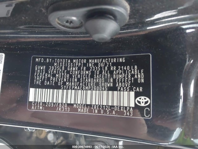 Toyota COROLLA LE 2021 5YFEPMAE6MP260045 Image 9