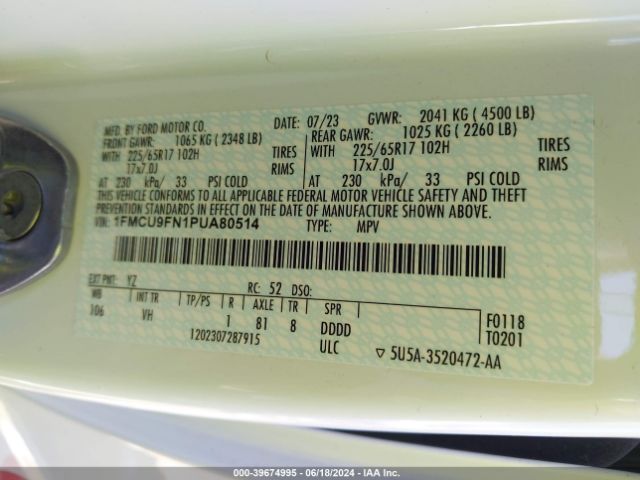 1FMCU9FN1PUA80514 Ford Escape