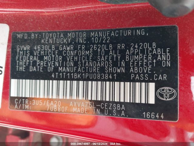 4T1T11BK1PU083841 Toyota Camry Se Awd