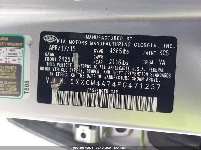 KIA Optima Lx 2015 5XXGM4A74FG471257 Image 9