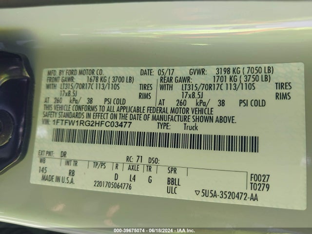 Ford F-150 Raptor 2017 1FTFW1RG2HFC03477 Image 9