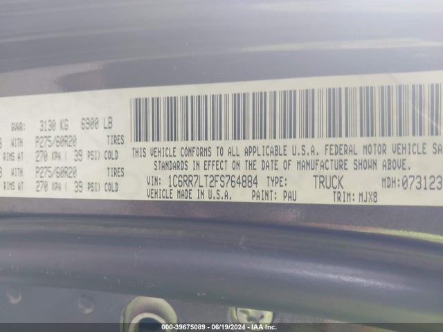 RAM 1500 Big Horn 2015 1C6RR7LT2FS764884 Image 9
