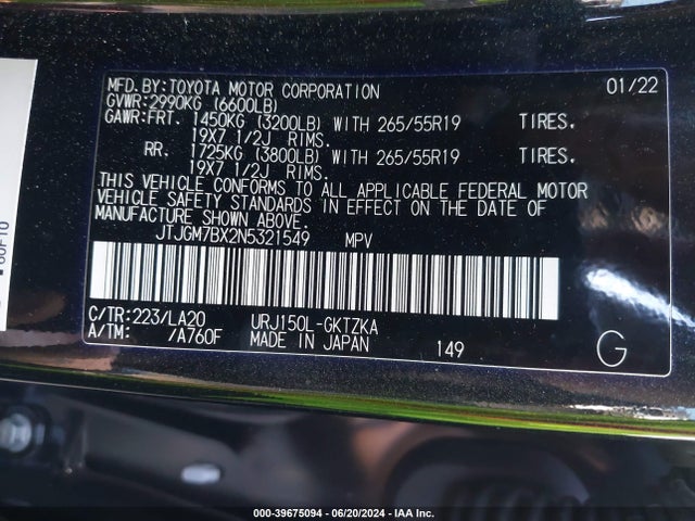 JTJGM7BX2N5321549 Lexus 460 Luxury