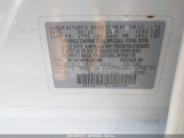 3N1AB7AP9EL680495 Nissan SENTRA S