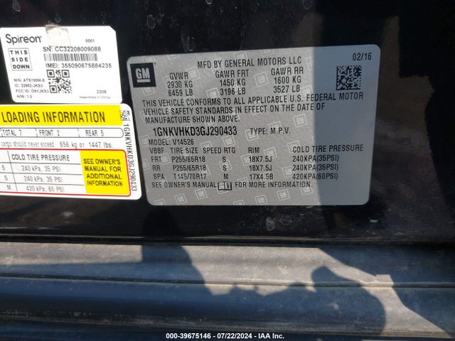 Chevrolet Traverse 2lt 2016 1GNKVHKD3GJ290433 Image 9