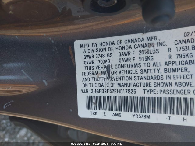 Honda Civic Lx 2014 2HGFB2F52EH517825 Image 9