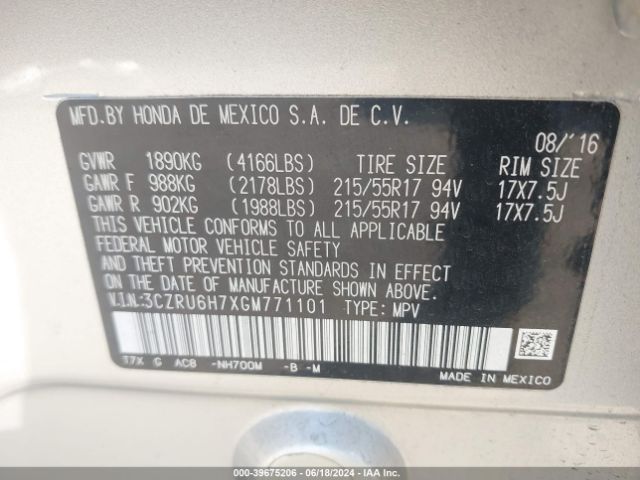3CZRU6H7XGM771101 Honda Hr-v Ex-l