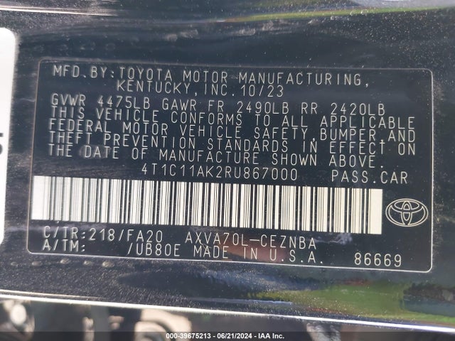 Toyota CAMRY LE 2024 4T1C11AK2RU867000 Image 9