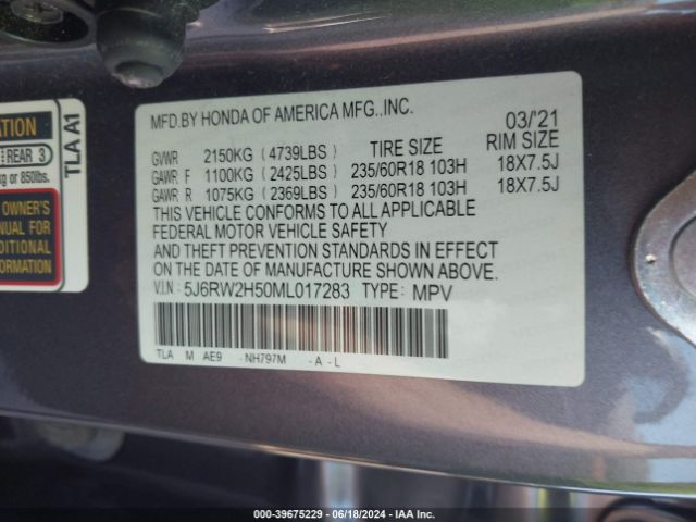 5J6RW2H50ML017283 Honda Cr-v Awd Ex