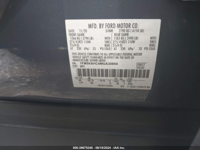 1FM5K8HC4MGA30804 Ford Explorer Platinum