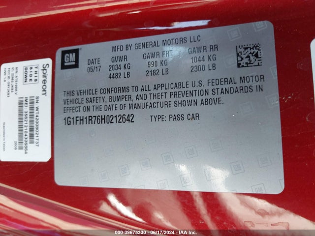 Chevrolet CAMARO 2SS 2017 1G1FH1R76H0212642 Image 9