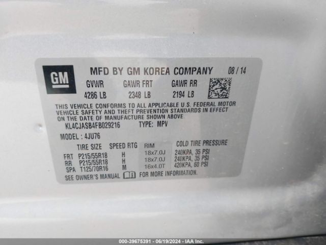 KL4CJASB4FB029216 Buick Encore