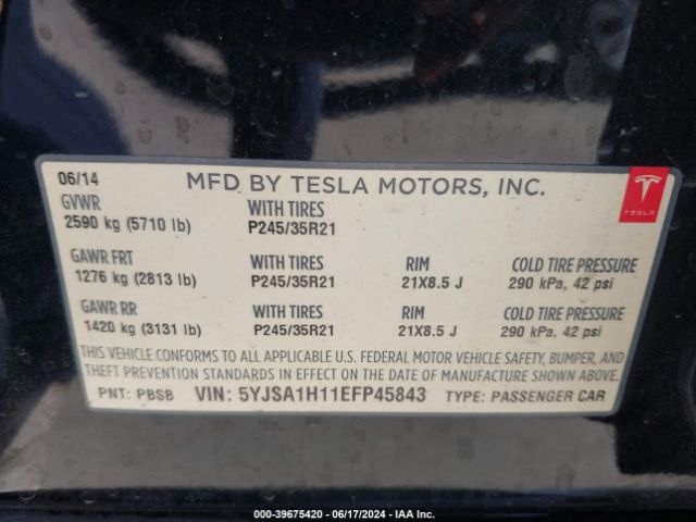 5YJSA1H11EFP45843 Tesla Model S P85