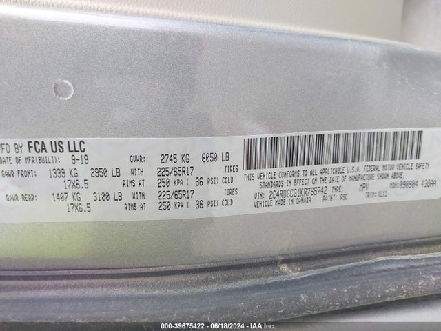 Dodge Grand Caravan Sxt 2019 2C4RDGCG1KR765742 Image 9