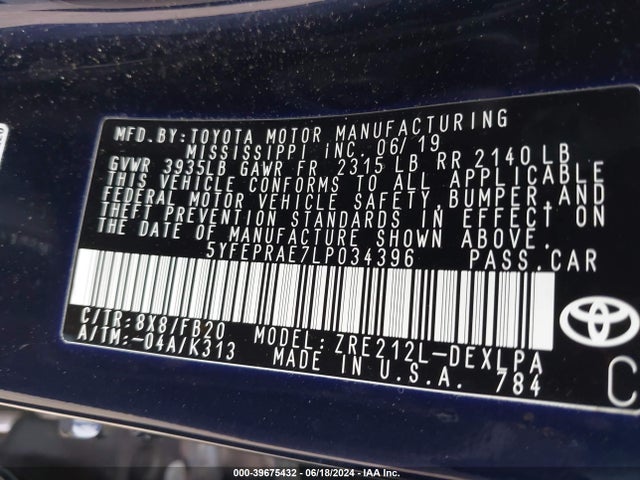 Toyota COROLLA LE 2020 5YFEPRAE7LP034396 Image 9