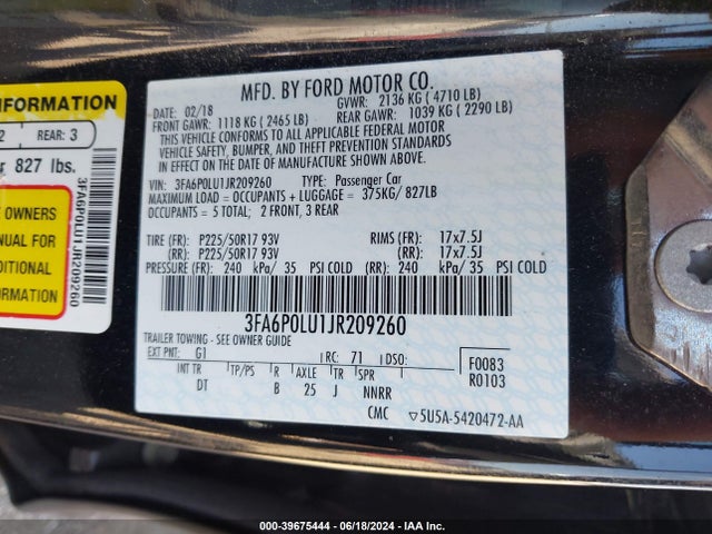Ford Fusion Hybrid Se 2018 3FA6P0LU1JR209260 Image 9