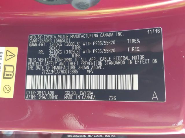 2T2ZZMCA7HC043885 Lexus RX 350
