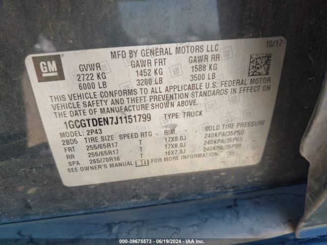 1GCGTDEN7J1151799 Chevrolet Colorado Z71