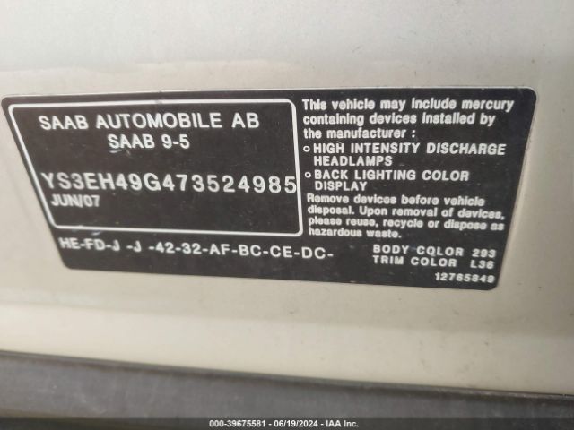 2007 SAAB 9-5 YS3EH49G473524985 Photo 8