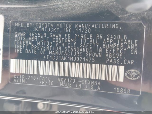 4T1C31AK1MU021475 Toyota Camry Le Hybrid