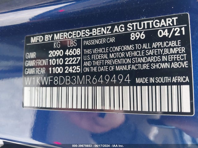 W1KWF8DB3MR649494 Mercedes-Benz C 300 Sedan