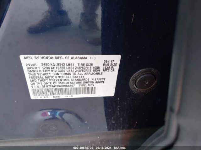 5FNYF6H39HB068667 Honda Pilot Ex