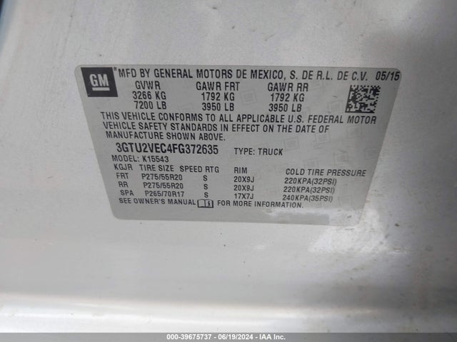 GMC Sierra 1500 Slt 2015 3GTU2VEC4FG372635 Image 9
