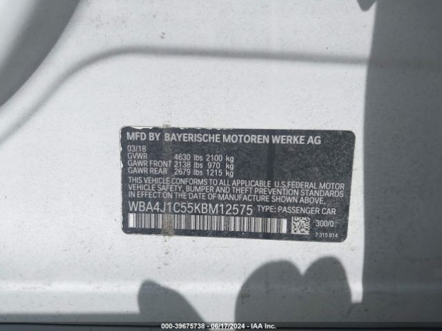 WBA4J1C55KBM12575 BMW 430i Gran Coupe