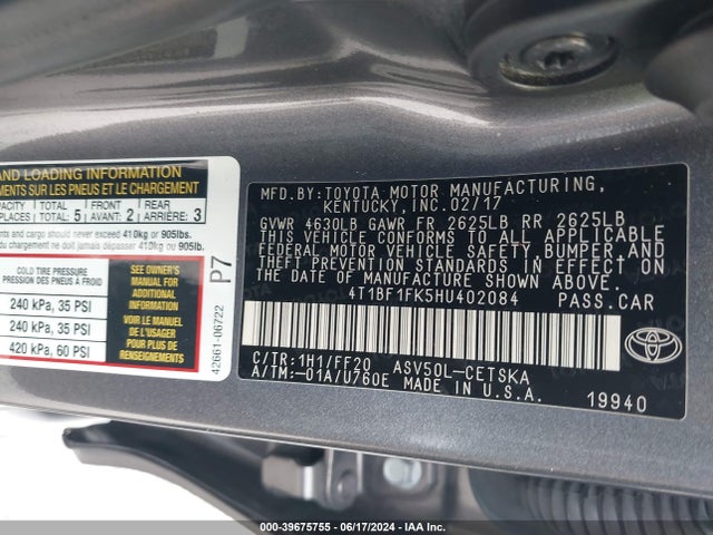 Toyota CAMRY SE 2017 4T1BF1FK5HU402084 Image 9