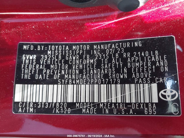 Toyota COROLLA LE 2023 5YFB4MDE2PP017179 Image 9