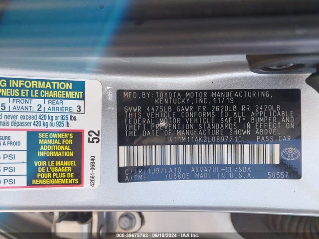 Toyota CAMRY SE 2020 4T1M11AK2LU897710 Image 9
