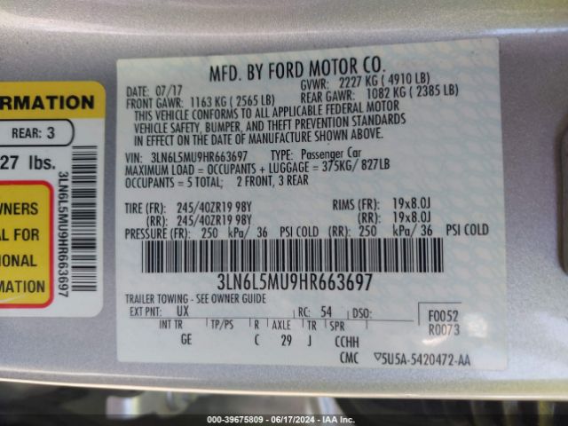 3LN6L5MU9HR663697 Lincoln Mkz Hybrid Reserve
