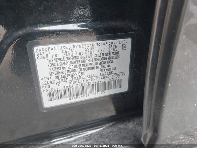 Nissan SENTRA SV 2019 3N1AB7AP1KY373305 Image 9