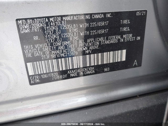 Toyota RAV4 LE 2021 2T3F1RFV7MC213979 Image 9