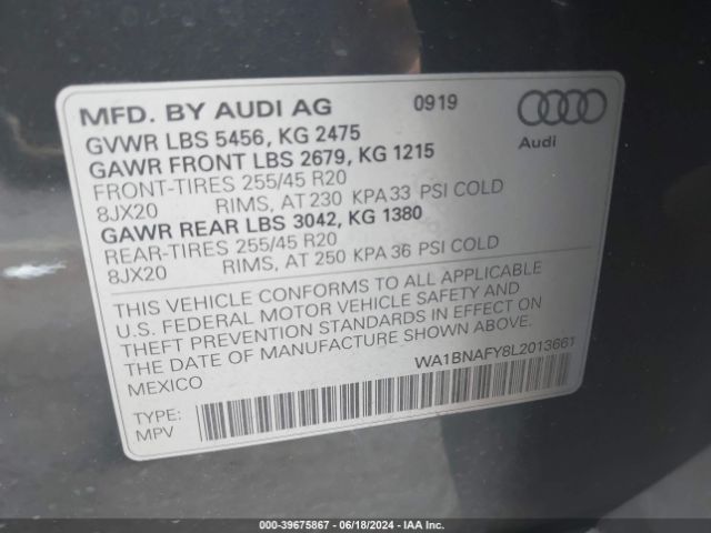 WA1BNAFY8L2013661 Audi Q5 Premium Plus 45 Tfsi Quattro S Tronic