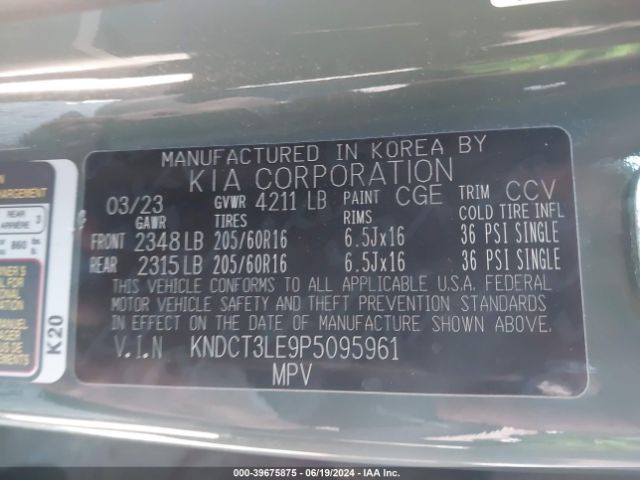 KNDCT3LE9P5095961 KIA NIRO SX