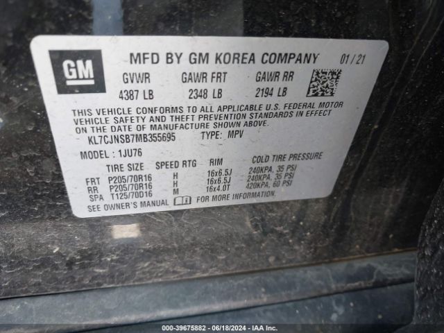 KL7CJNSB7MB355695 Chevrolet Trax Awd Ls