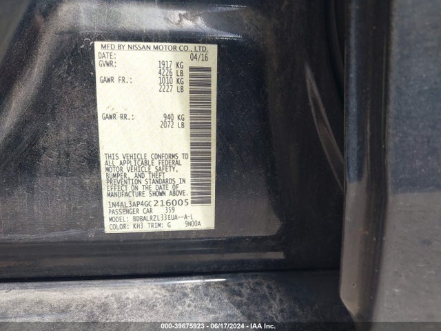 Nissan Altima 2.5 Sl 2016 1N4AL3AP4GC216005 Image 9