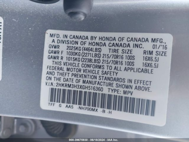 2HKRM3H3XGH516360 Honda CR-V LX