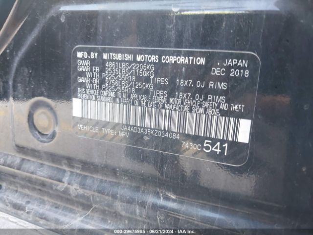 JA4AD3A38KZ034084 Mitsubishi Outlander Se