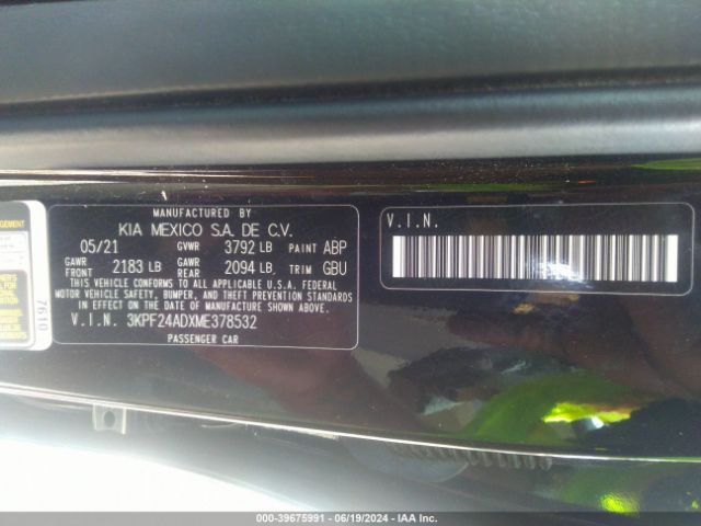 3KPF24ADXME378532 KIA Forte Lxs