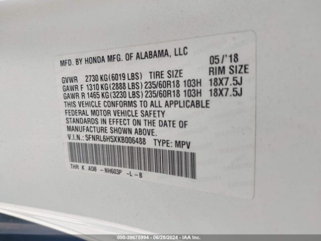 5FNRL6H5XKB006488 Honda ODYSSEY EX