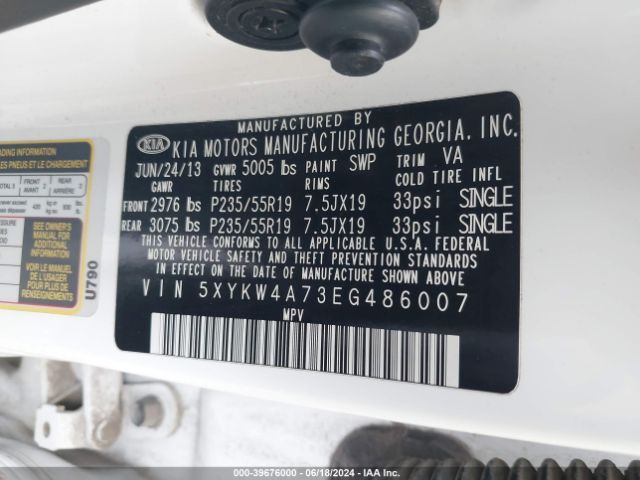 5XYKW4A73EG486007 KIA Sorento Limited V6